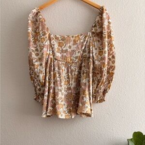 Storia Empire Waist Babydoll Floral Puff Sleeve Top Size  Large